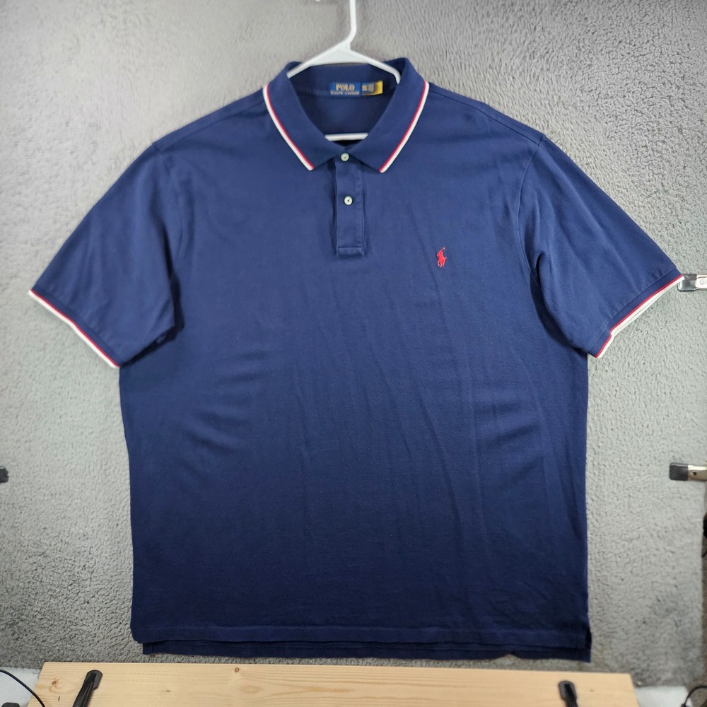 Polo Ralph Lauren Mens 4XLT Navy Blue Tipped Mesh Cotton Polo Shirt Red Pony